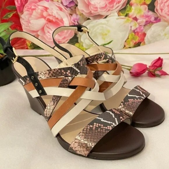 NEW Cole Haan Mariana Wedge Sandal Shoes Womens Size 10B Open Toe Leather‎ - Picture 1 of 5